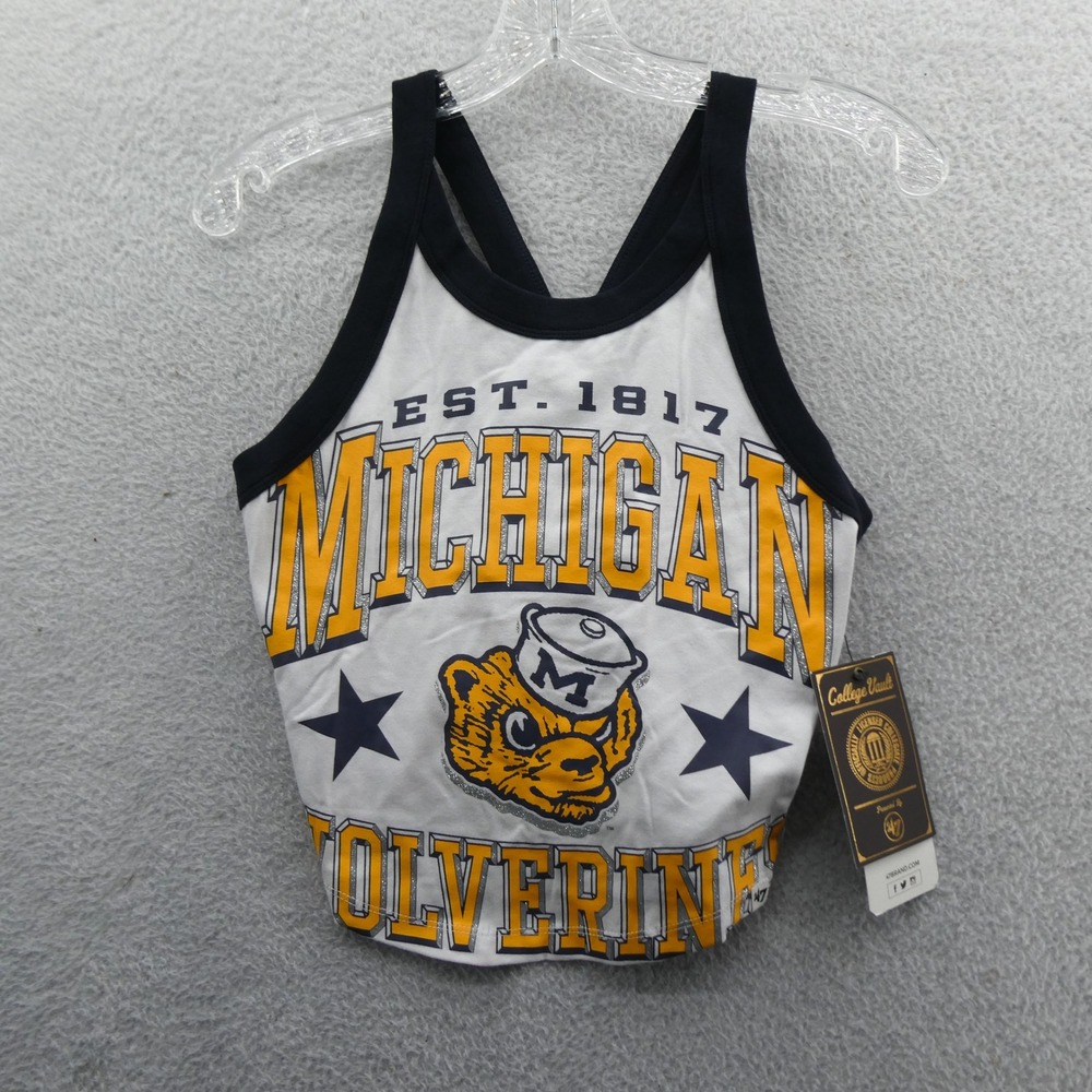 '47 Brand Michigan Wolverines Tank Women Small College Vault White Navy Glitter